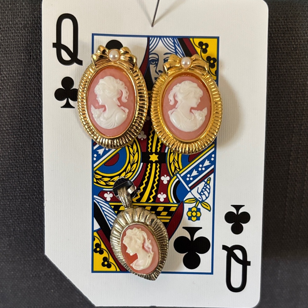 Matching cameo earrings and pendant